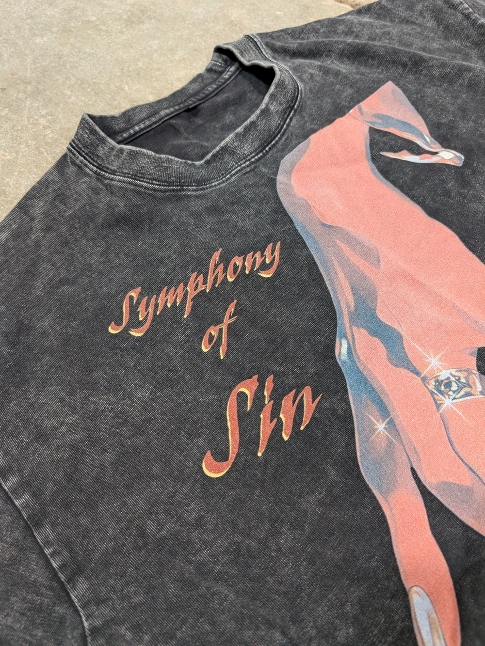 Symphony of Sin Graphic Crewneck T-Shirt - Black with Pink Print